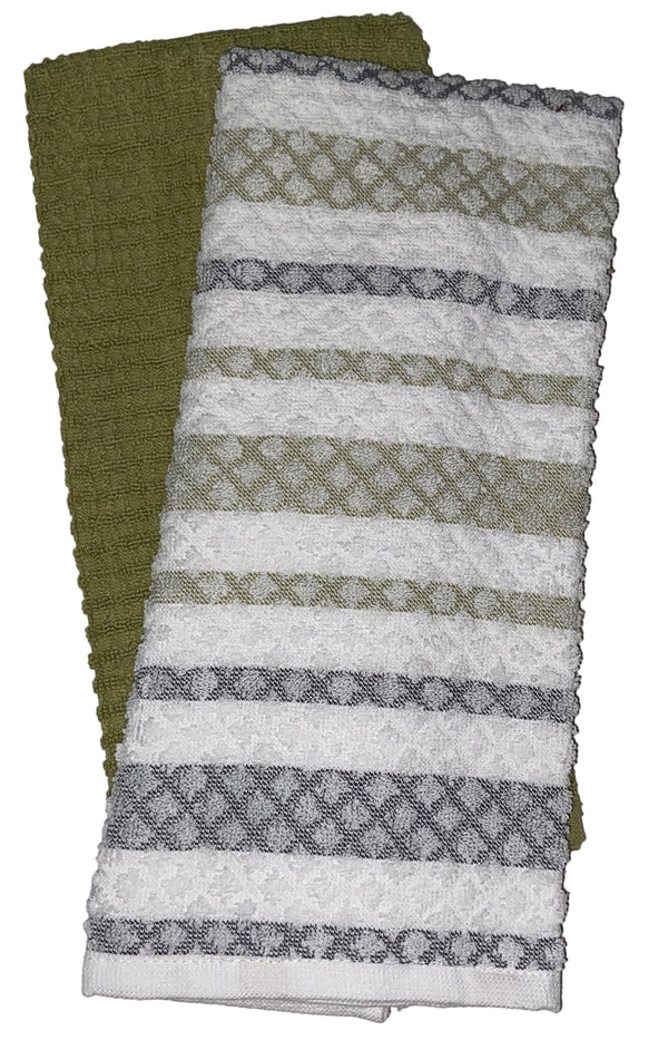 Set of 4, 100% Ring-Spun Terry Cotton Kitchen Dish Towels - 410 GSM, Crosshatch