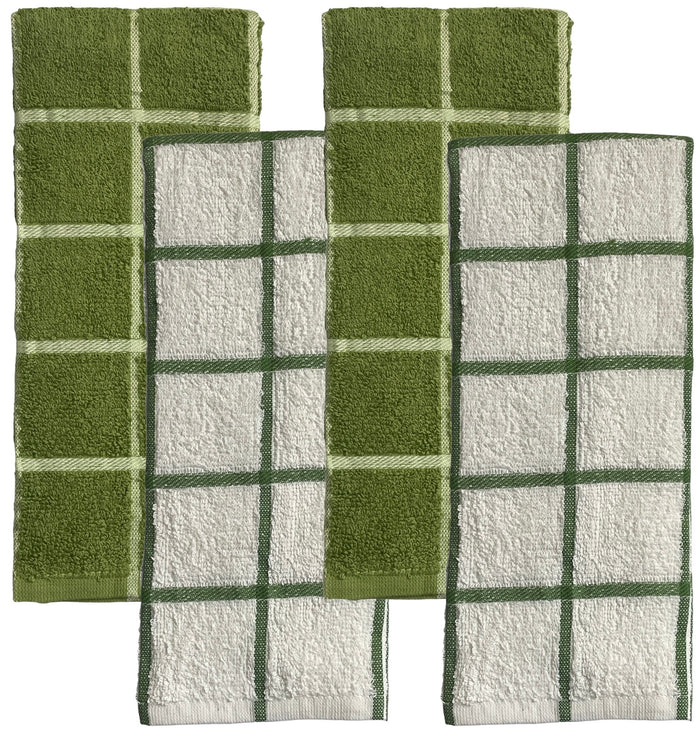 Set of 4, 100% Terry Weave Window Panel Kitchen Towels - 2 Black and 2 White Super Soft and Ultra Absorbent Size: 16” x 27”.