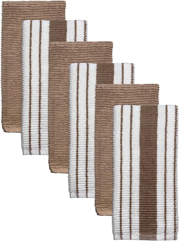 Premium Cotton Set of 6, Kitchen Towels Dish Towels 3 Vertical Stripe and 3 Solid Kitchen Towels 425 GSM, Soft and Highly Absorbent, Machine Washable Size: 16 x 26 Inch.