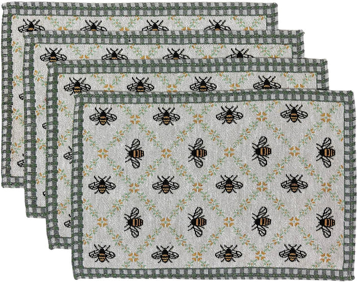 Set of 4, Bumbee Design Tapestry placemats for Kitchen Dining Table Mats, Easy to Clean, Machine Washable. Size: 13" x 19".