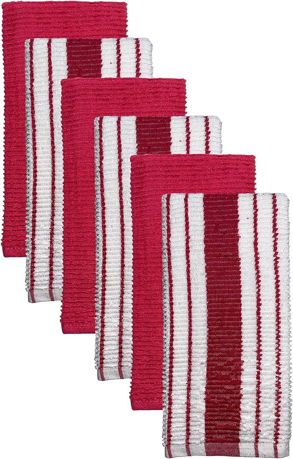 Premium Cotton Set of 6, Kitchen Towels Dish Towels 3 Vertical Stripe and 3 Solid Kitchen Towels 425 GSM, Soft and Highly Absorbent, Machine Washable Size: 16 x 26 Inch.