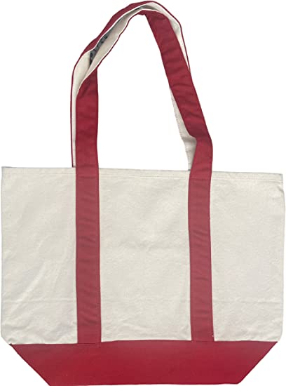 100% Cotton Heavy Duty Expandable two-tone gusseted Reusable Tote Bag & Front Pocket, Machine Washable Size 14 x 19 x 6 inch.