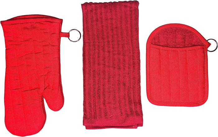 Set of 3, 100% Cotton Heavy Duty Ultra Absorbent Kitchen Sets, Includes Kitchen Towel, Oven mitt, Potholders.