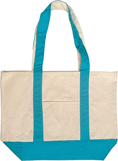 100% Cotton Heavy Duty Expandable two-tone gusseted Reusable Tote Bag & Front Pocket, Machine Washable Size 14 x 19 x 6 inch.