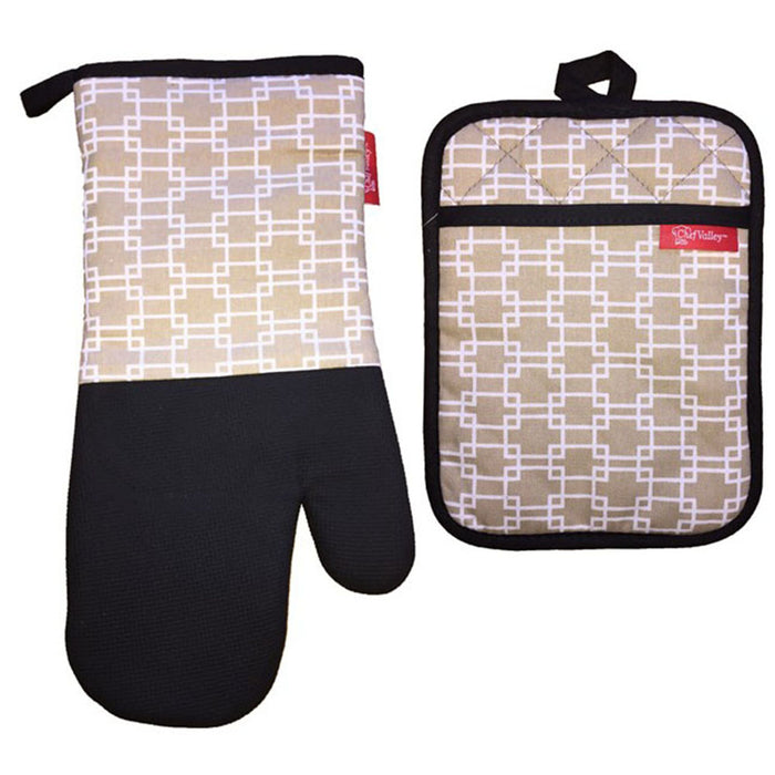 2 Pcs, 100% Cotton Fabric and Neoprene Kitchen Sets, 1 Oven Mitt and 1 Pot Holde