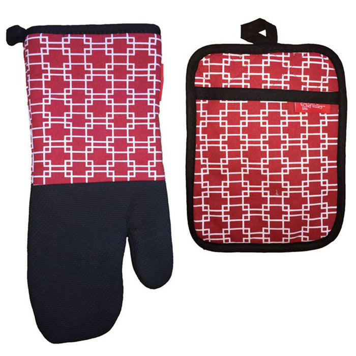 2 Pcs, 100% Cotton Fabric and Neoprene Kitchen Sets, 1 Oven Mitt and 1 Pot Holde