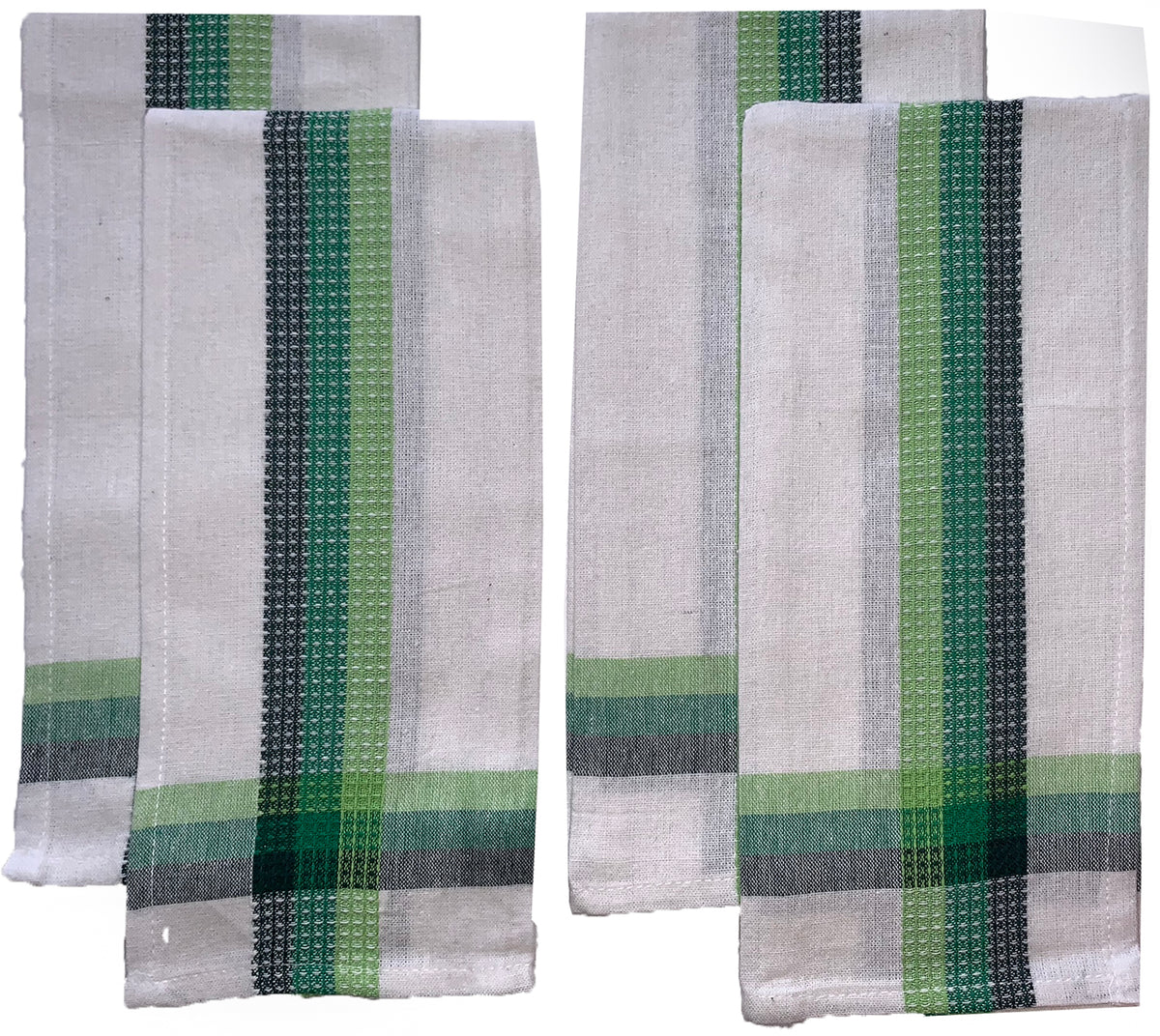 Set of 4, 100% Cotton Green Stripes Kitchen Towels Ultra Absorbent Size : 16 x 26 Inch.
