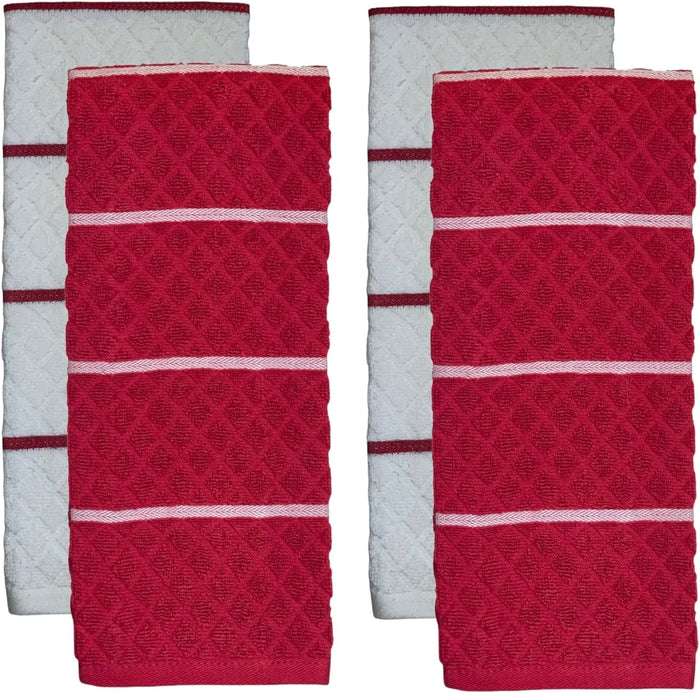 Set of 4, 100% Cotton Diamond Pattern Jacquard Kitchen Towels, Dish Towels, Tea