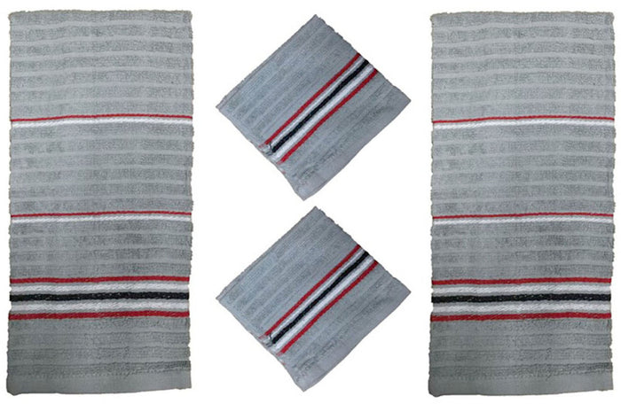 Set of 4, 100 Ring Spun Ribbed Terry Cotton 2 Kitchen Dish Towel Size: 16” x 27”, Wash Cloths Size: 13” x 13” Ultra Absorbent & Durable for Wiping Down Countertops, Dusting or Drying.