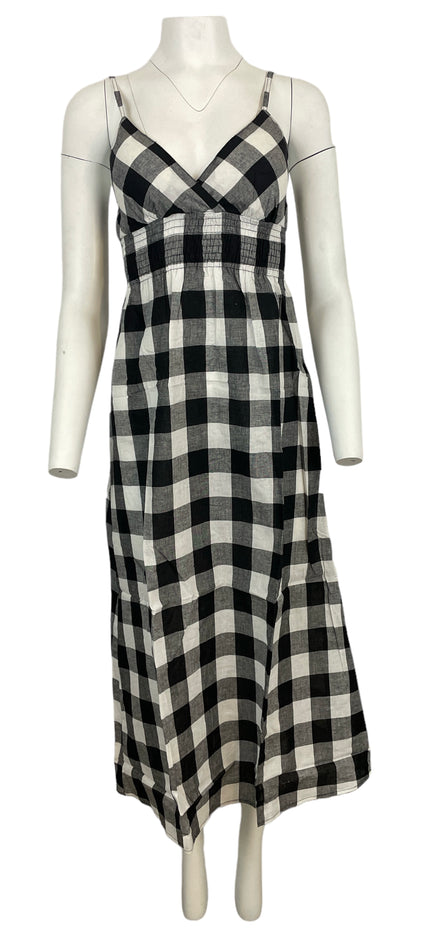 Women Summer Dress Gingham Plaid Spaghetti Strap Padded Bra Thin Stripes Long Maxi
