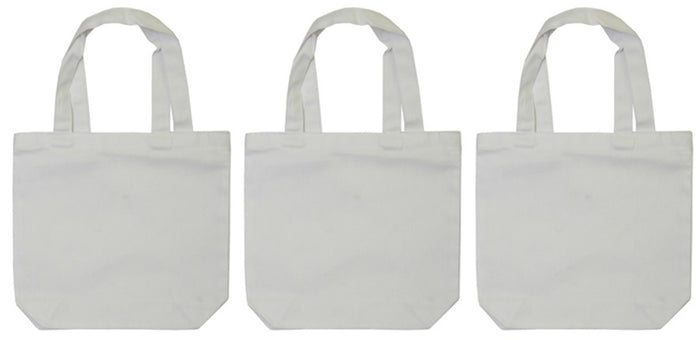 3 Pcs, 100% Cotton Small Canvas Tote Bag Size: 11 x 9 x 3 Inch Perfect for Screen Printer, Artist & Reusable for Grocery.