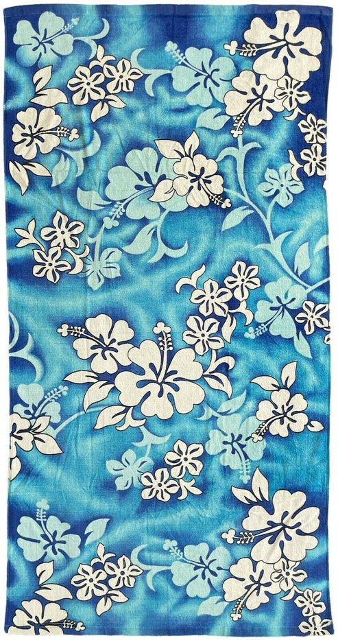 100% Cotton Blue Hawaiian Hibiscus Velour Beach Towel Soft & Quick Dry 30x 60 in