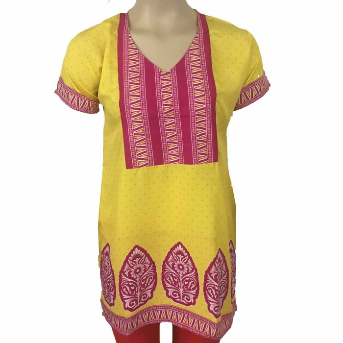 Indian Style Printed Kurtis for Women Short Crepe Kurti V-Neck, Short Sleeves Tunic Top Blouse. 3004-SS