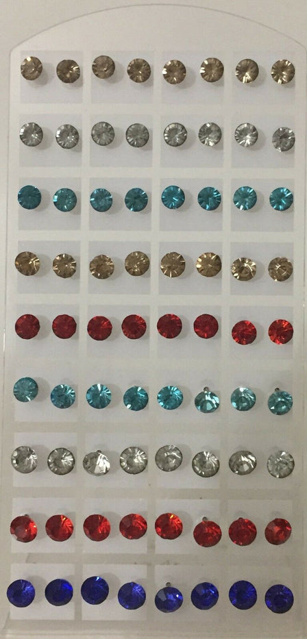 36 Pairs Color Round Cubic Zirconia Stud Earring Sets