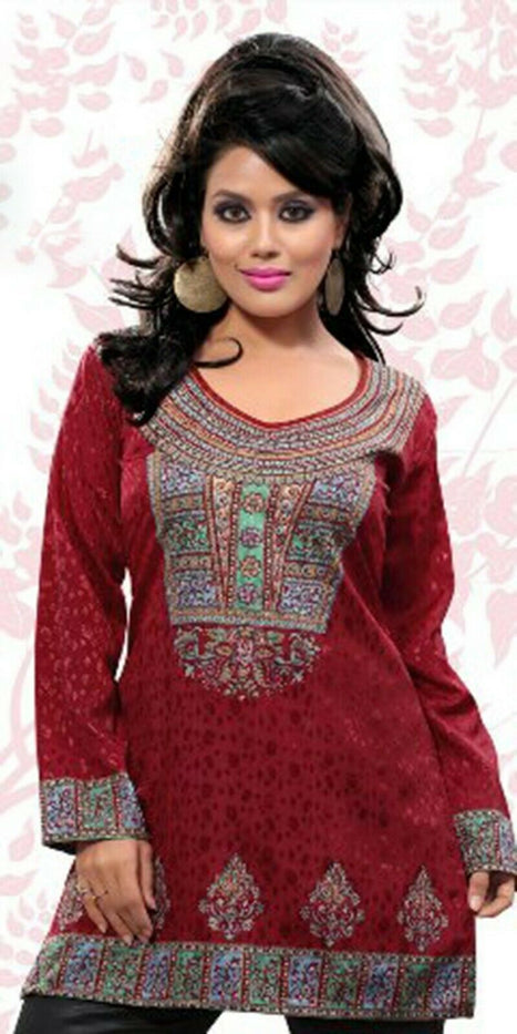 Women’s Printed Long Sleeves Crape Kurti Tunic tops with Gold Foil - 1901-L