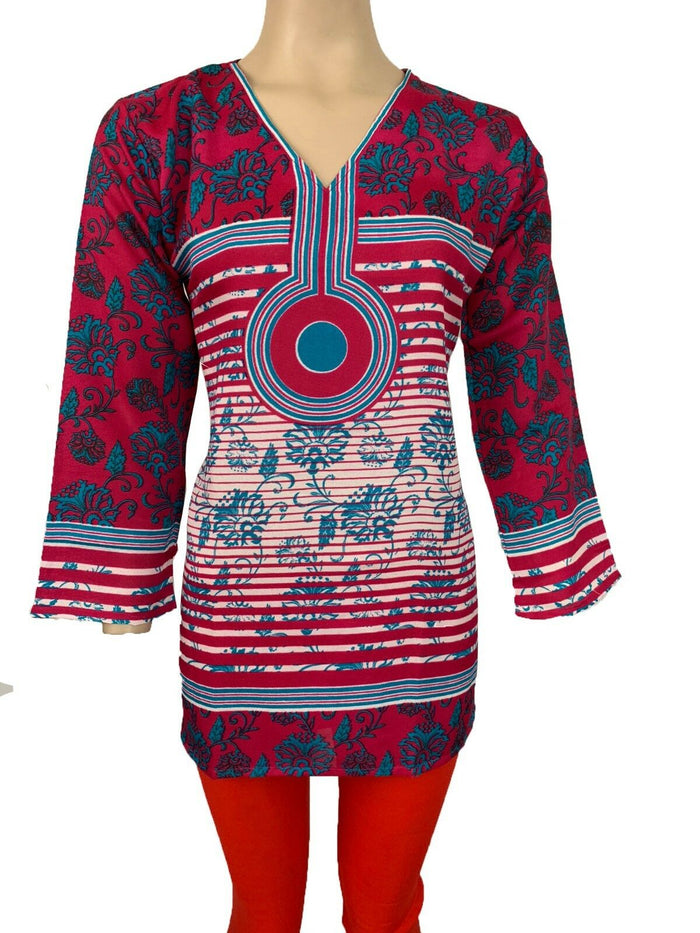 Women’s Printed Long Sleeves 100% Cotton Kurti Tunic tops – 1033-L