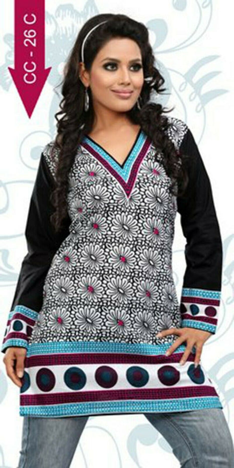 Women’s Printed Long Sleeves 100% Cotton Kurti Tunic tops – 1921-LC