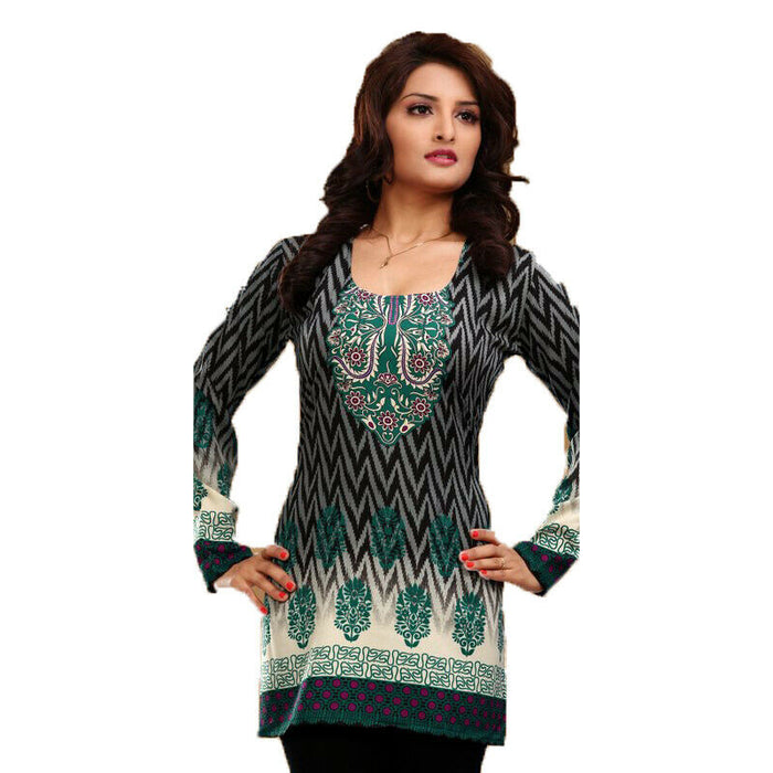 Women’s Printed Long Sleeves Crepe Kurti Tunic tops - 1911-L