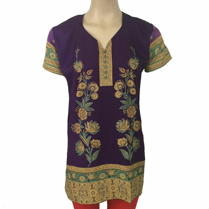 Indian Style Printed Kurtis for Women Short Crepe Kurti V-Neck, Short Sleeves Tunic Top Blouse. 3002-SS