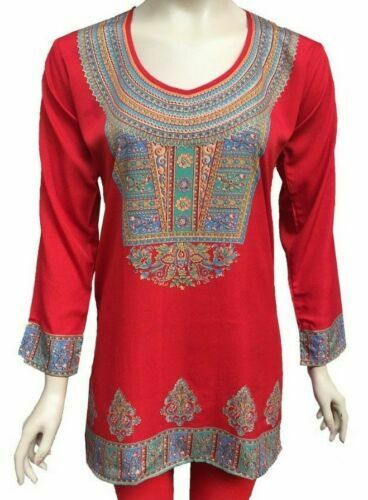 Women’s Printed Long Sleeves Crepe Kurti Tunic tops with Gold Foil - 1909-L