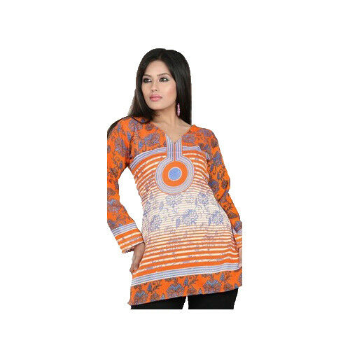 Women’s Printed Long Sleeves 100% Cotton Kurti Tunic tops – 1033-L