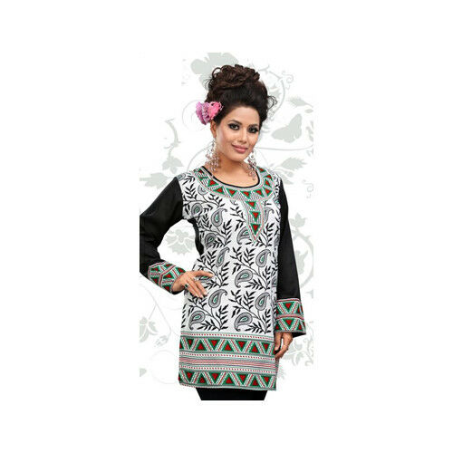 Women’s Printed Long Sleeves 100% Cotton Kurti Tunic tops-1919-L