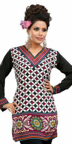 Women’s Printed Long Sleeves Crepe Kurti Tunic tops - 1905-L