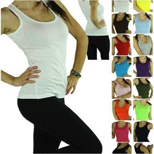 100% Cotton Ribbed Racerback Tank Top Women Stretch Long Workout Assorted Colors